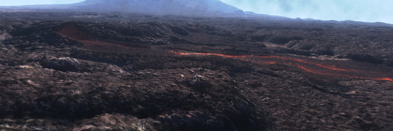 A lava flow running towards the horizon